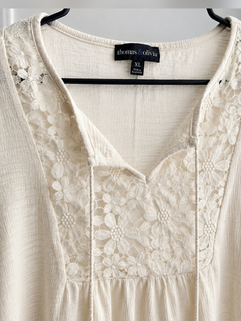 Thomas & Olivia Boho Crochet Lace Peasant Top XL Cream Tassel Blouse - Picture 6 of 12